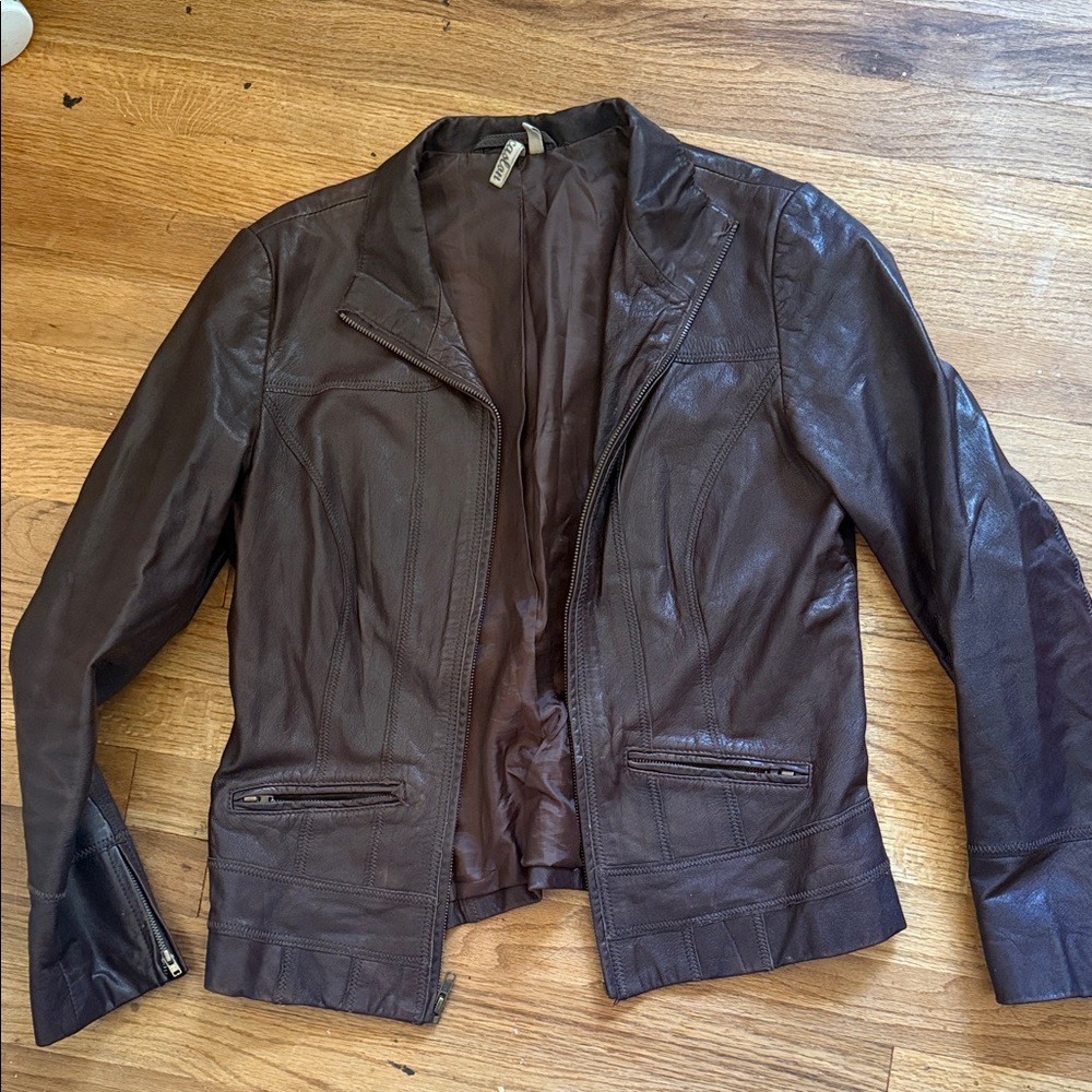 Caslon Vintage Brown Leather Jacket